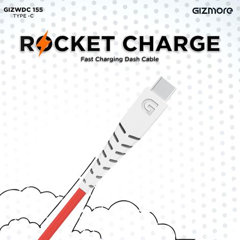 GIZMORE 65W USB to Type C 3A 1meter WDC155 480Mbps Data Sync, Fast Charging (Compatible with Universal compatibility) - Red & White
