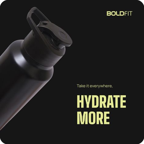 Boldfit Single Wall Stainless Steel Water Bottle 1 Litre Bottle 1000 ml Sipper (Pack of 1, Black)