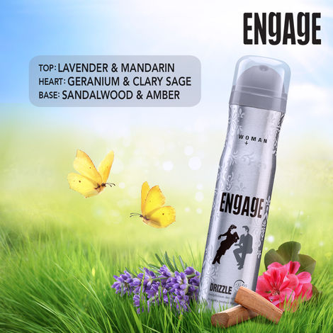 Engage Drizzle Deodorant For Women, Floral and Lavender, Deo Body Spray