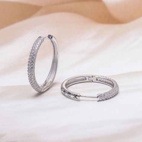 Rubans Rhodium Plated Sparkling Cubic Zirconia Studded Hoop Earrings