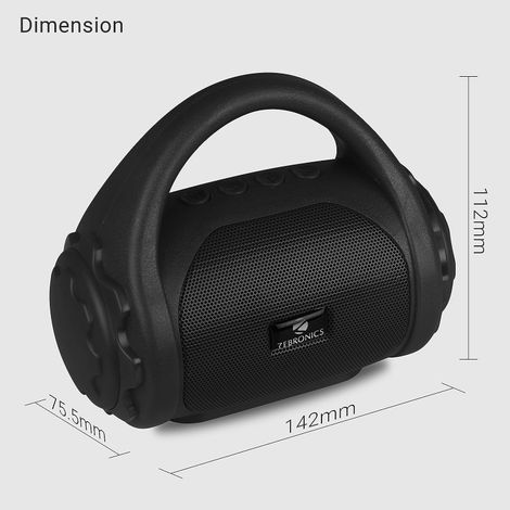 Zebronics County 3W Bluetooth Speaker With Carry Handle, USB, SD Card, Aux, FM & Call Function - Black