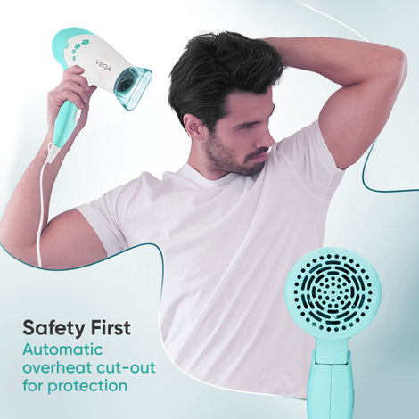 Vega Insta Glam Foldable 1000 Watts Hair Dryer with 2 Heat/Speed Settings, VHDH-20N, (Made in India)