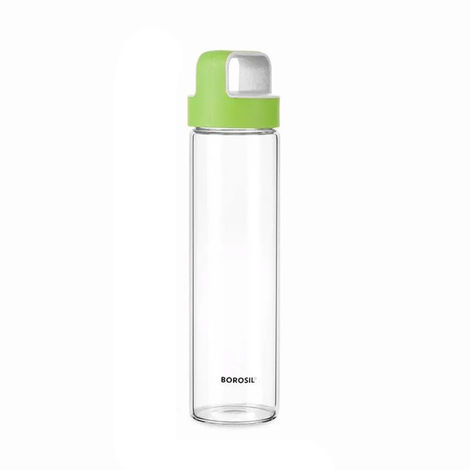 Borosil Borosilicate Neo Glass Water Bottle with Green Lid | Transparent - 550 ml