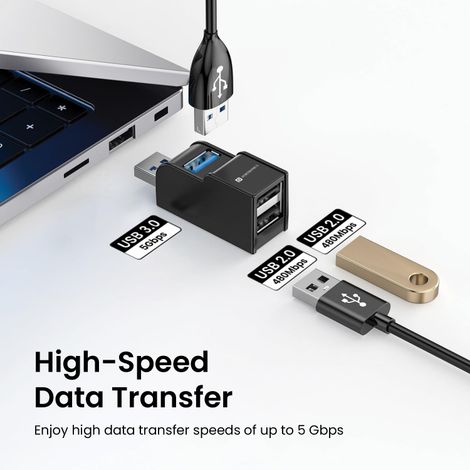 Portronics Mport 3A USB Hub (3-in-1), Multiport Adapter with USB 3.0 & 2-Port USB 2.0(Black)