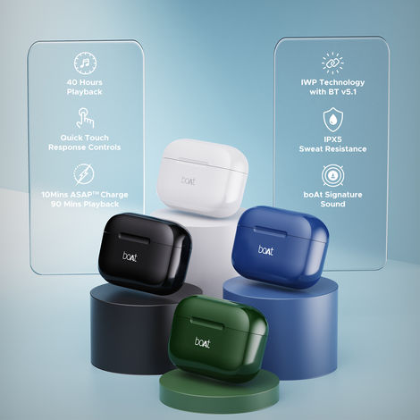 boAt Airdopes 163 TWS Earbuds w/ 40H Playtime, ASAP Charge , 13mm Drivers & ENx Tech (Pebble Black)