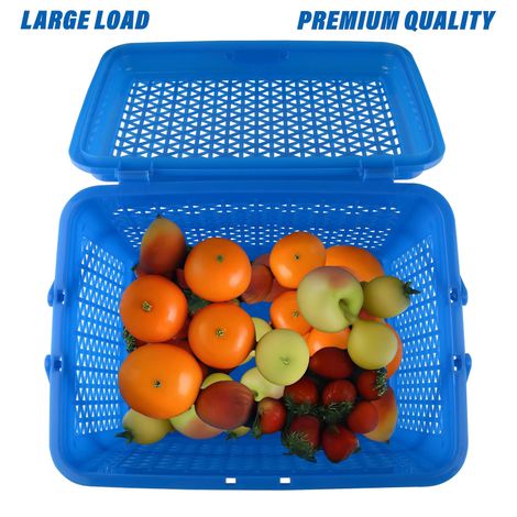 Kuber Industries Plastic Shopping Basket with Lid | Trendy Multipurpose | Blue