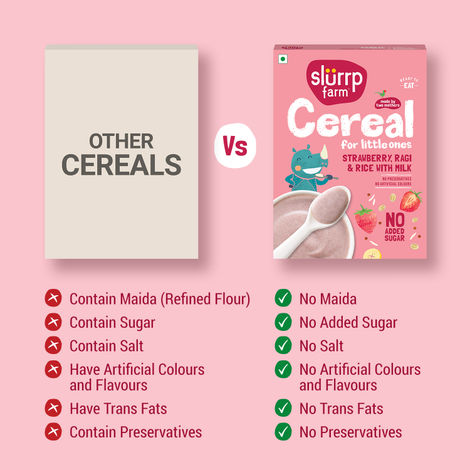 Slurrp Farm Ragi Rice Strawberry Instant Healthy Cereal | Mildly Sweetened With Date Powder