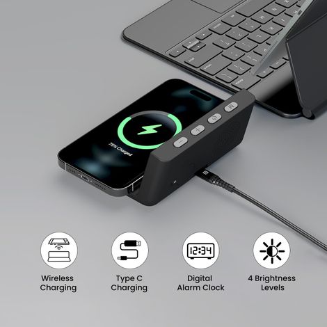 Portronics Freedom 4A a Desktop Wireless Mobile Charger with QC Adapter for Fast Charging(Black)
