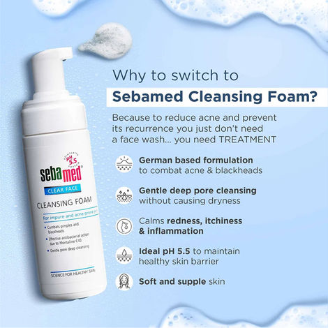 Sebamed Clear Face Cleansing Foam | pH 5.5 I Combats Pimples, Blackheads