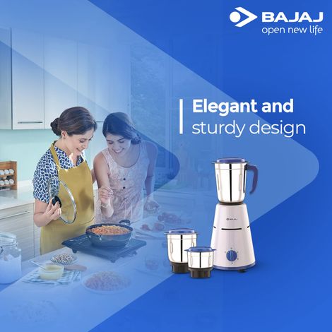 Bajaj Pluto Mixer Grinder | 500 W | 3 Jars - White