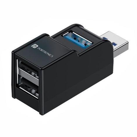 Portronics Mport 3A USB Hub (3-in-1), Multiport Adapter with USB 3.0 & 2-Port USB 2.0(Black)