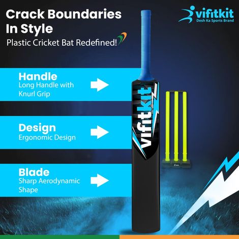 VFK by Xtrim Plastic Cricket Bat |34 x 4.5 Inch with Anti Slip Rubber Grip - Artic Blue