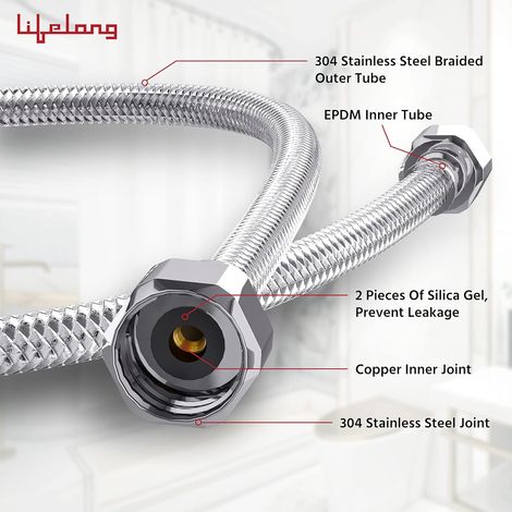 Lifelong LLBACP01, 304 Grade Braided Stainless Steel Connection Geyser Pipe - 18 Inches