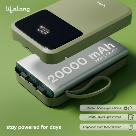 Lifelong ZenCharge 20000 mAh 22.5 W Compact Pocket Size Power Bank with 6 Input/Output Port