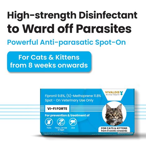 Vivaldis Spot On for Cats/Kittens - Ticks, Fleas & Lice, Monthly Preventive Treatment with Fipronil