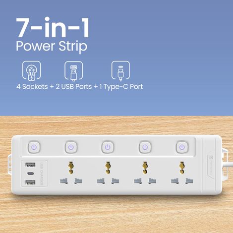 Portronics Power Plate 19 Extension Board with 4 Universal Sockets, 3m Cord, 5 Individual Switches