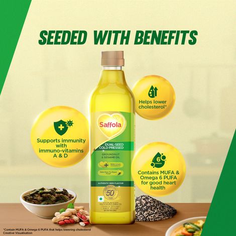 Saffola Groundnut & Sesame Seed Cold Pressed Oil | Multi-Source Oil | Helps Lower Cholesterol