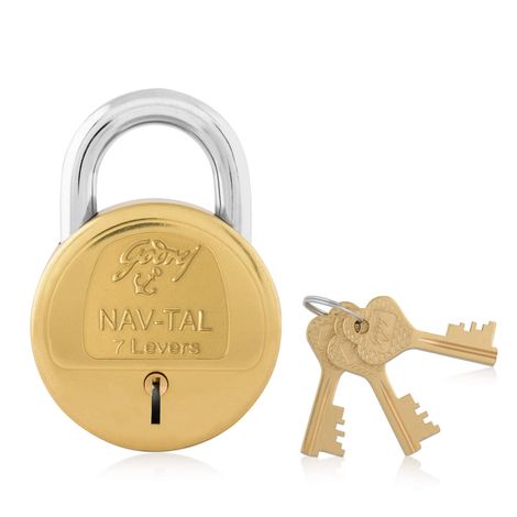 Godrej Locking Solutions and Systems Navtal 7 levers 4 Keys Padlock | Gold, Brass Finish