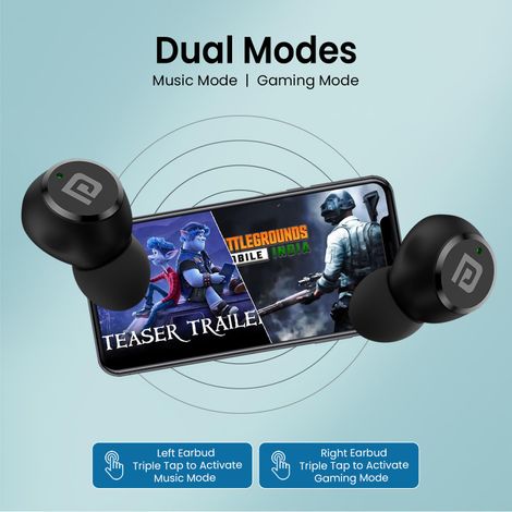 Portronics Harmonics Twins S13 in Ear TWS Earbuds with Mic, 24H Playtime, Game/Music Mode, Touch Control, 8mm Driver, Bluetooth 5.3v,IPX5 Water Resistance, Type C Fast Charging - Black