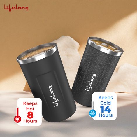 Lifelong Insulated Mug,Vacuum Insulated Temperature , 8 Hours Hot and 14 Hours Cold, 510 ml, Black