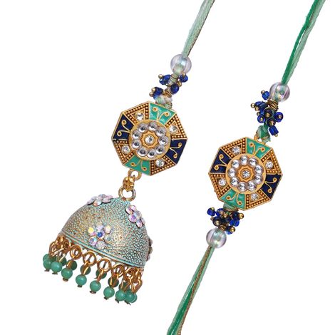 Bhaiya Bhabhi Floral Designer Rakhi for Brother and Bhabhi & Roli Chawal Pack (eCraftIndia) Set of 2