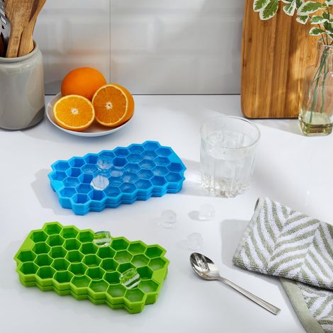Clazkit Flexible Silicone Honeycomb 37 Cavity Ice Cube Tray Color May Vary-Pack of 2