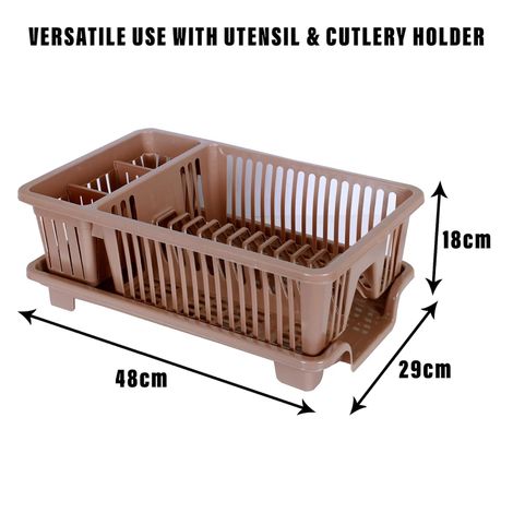Kuber Industries Plastic Dish Drainer with Tray|Dish Drying Rack for Kitchen | Maple Brown