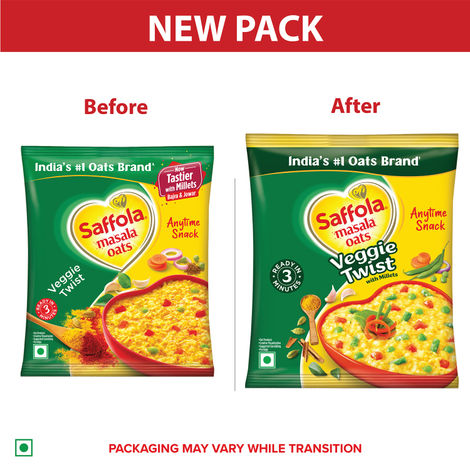 Saffola Masala Oats | Veggie Twist | Anytime Snack | Ready in 3 mins | Millets Goodness