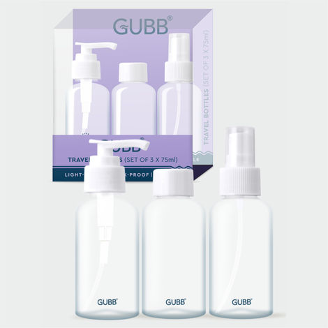 GUBB Travel Bottle Set For Toiletries Refillable Bottles With Pump Spray & Cap