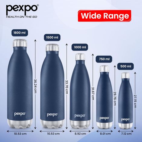 Pexpo Electro 24 Hrs Hot & Cold Isi Certified Flask Stainless Steel Water Bottle - 750 ml | Denim Blue