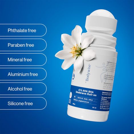Be Bodywise 6% AHA BHA Under Arm Roll On | Controls Odour & Reduces Pigmentation | Flora Fragrance