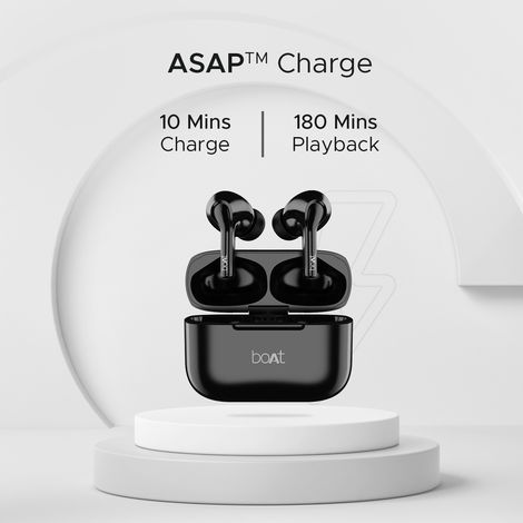 boAt Airdopes 163 TWS Earbuds w/ 40H Playtime, ASAP Charge , 13mm Drivers & ENx Tech (Pebble Black)
