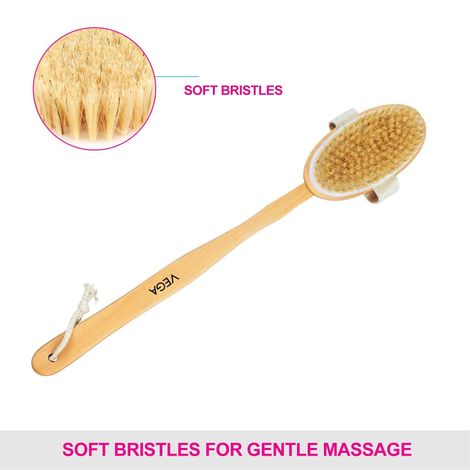 Vega Soft Bristle Bath Brush With Long Handle | Wood | Wooden
