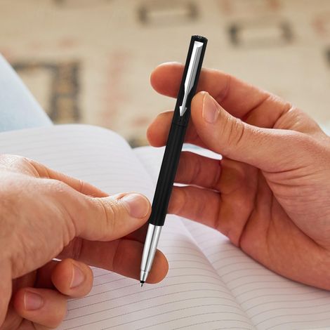 Parker Vector Standard Roller Ball Pen Chrome Trim Black Body (Blue Ink)