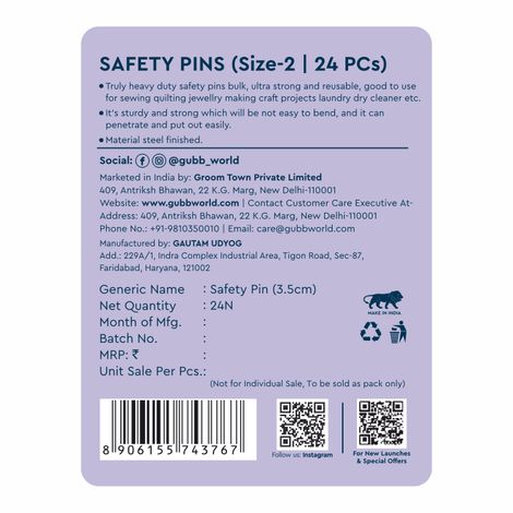 GUBB Safety Pin - Size 2 | Pack Of 24