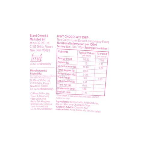 MINUS THIRTY Mint Chocolate Chip Vegan & Sugar Free