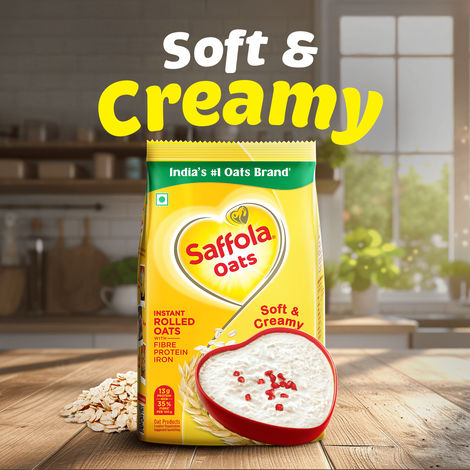 Saffola Oats, Instant Rolled Oats, Soft & Creamy Oats, Power of Protein, Iron & Fibre