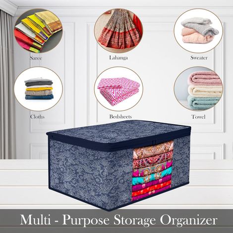 Kuber Industries Flower Printed Saree Storage Bag with Visible Window|9 Inch|Pack of 6|Navy Blue