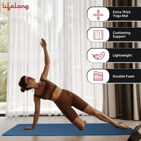 Lifelong Yoga Mat For Women & Men Eva Material 6Mm Anti-Slip With Strap For Gym Workout -Blue