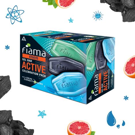Fiama Men Gel Bar Active Celebration Pack with 3 Unique Gel Bars, for Moisturised Skin