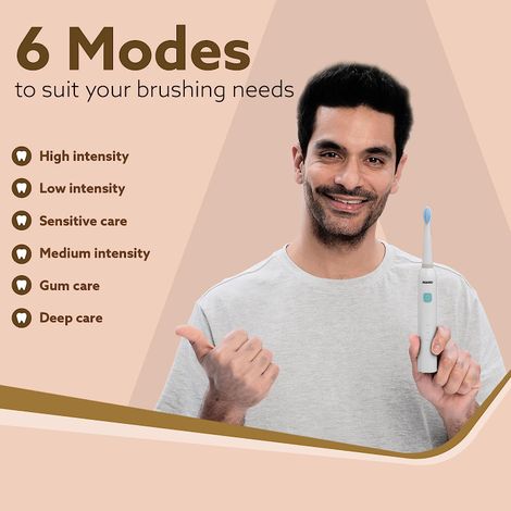 Agaro Cosmic Lite Sonic Electric Toothbrush For Adults With 6 Modes (White) Combo
