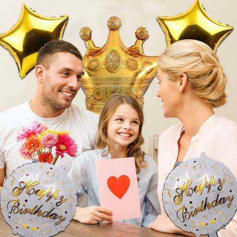 Party Propz Birthday Decoration Set of 5 Elegant Golden Foil Balloons