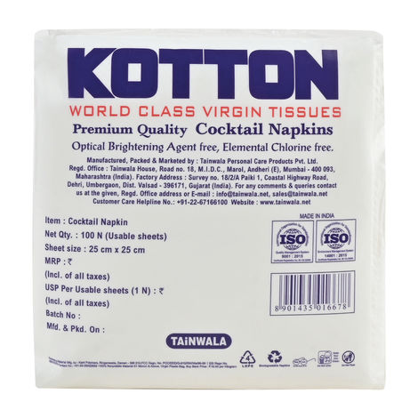 Kotton Multipurpose Napkin | 100% Virgin Pulp-Paper | 25 cm X 25 cm | 100Pcs
