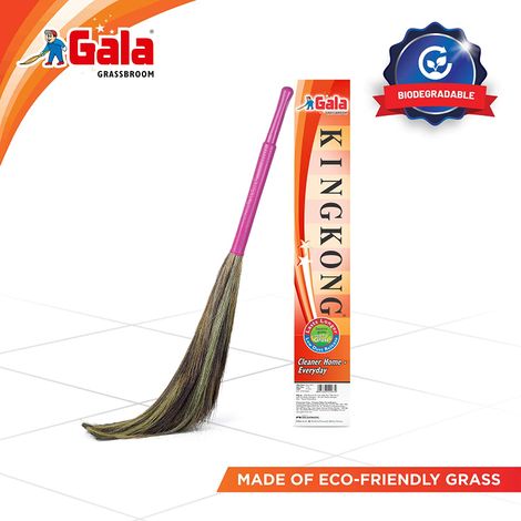 Gala Kingkong Grass Broom / Jhadu | Meghalaya Grass & Plastic, Brown & Pink)