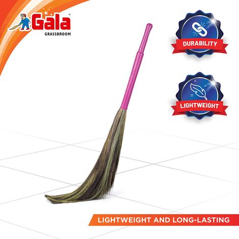 Gala Kingkong Grass Broom / Jhadu | Meghalaya Grass & Plastic, Brown & Pink)