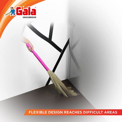Gala Kingkong Grass Broom / Jhadu | Meghalaya Grass & Plastic, Brown & Pink)