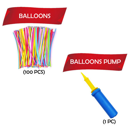 Rainbow Balloons | Long Balloons for Kids / Twisting Balloons with Balloon Pump | Pack Of 100 | Party Propz