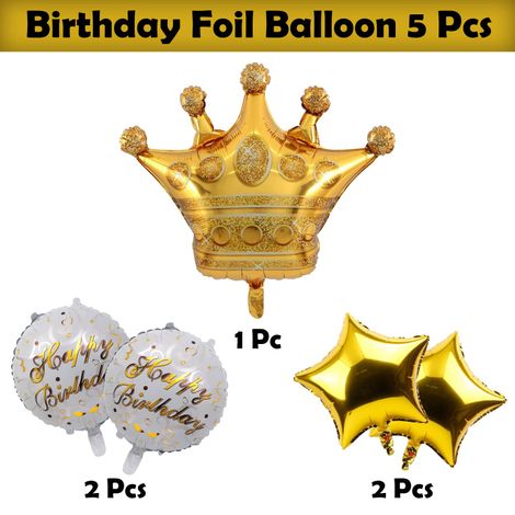 Party Propz Birthday Decoration Set of 5 Elegant Golden Foil Balloons