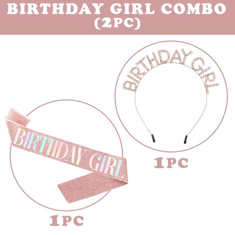 Party Propz Birthday Girl Sash And Crown - Rose Gold 2 Pcs Birthday Decoration Items for Girl