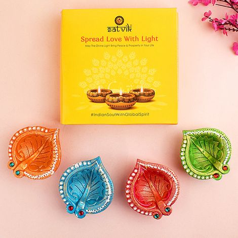 Designer Multicolor Clay Diya | 4 Pcs | Satvik